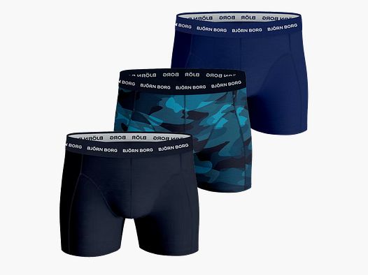 Björn Borg Boxershorts 3er-Pack Marinebau/Mittelblau/Druck - L