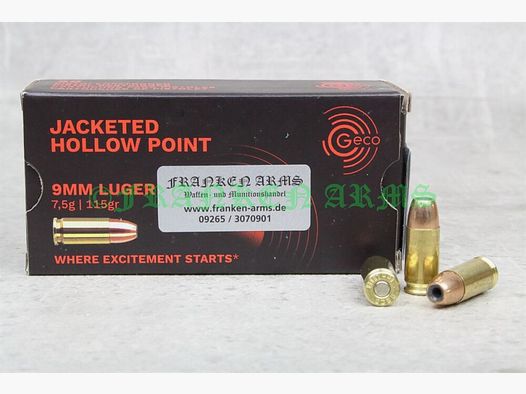 Geco 9mm Luger punta cava 115gr. 7,5g 50 pezzi prezzi per quantità