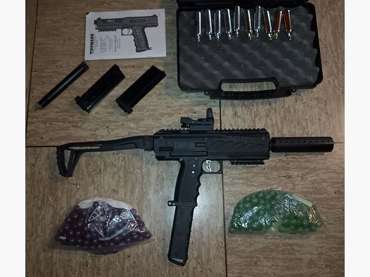 Tippmann Tipx mit MSC Body Kit Markierer .68 mit Zubehör Paintballs CO2 Set Visier Rot Grün Punkt 