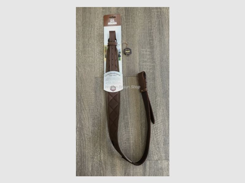 AKAH Gewehrriemen aus Elchleder, mit Polsterung, gesteppt, Braun, L100cm, B 6cm.