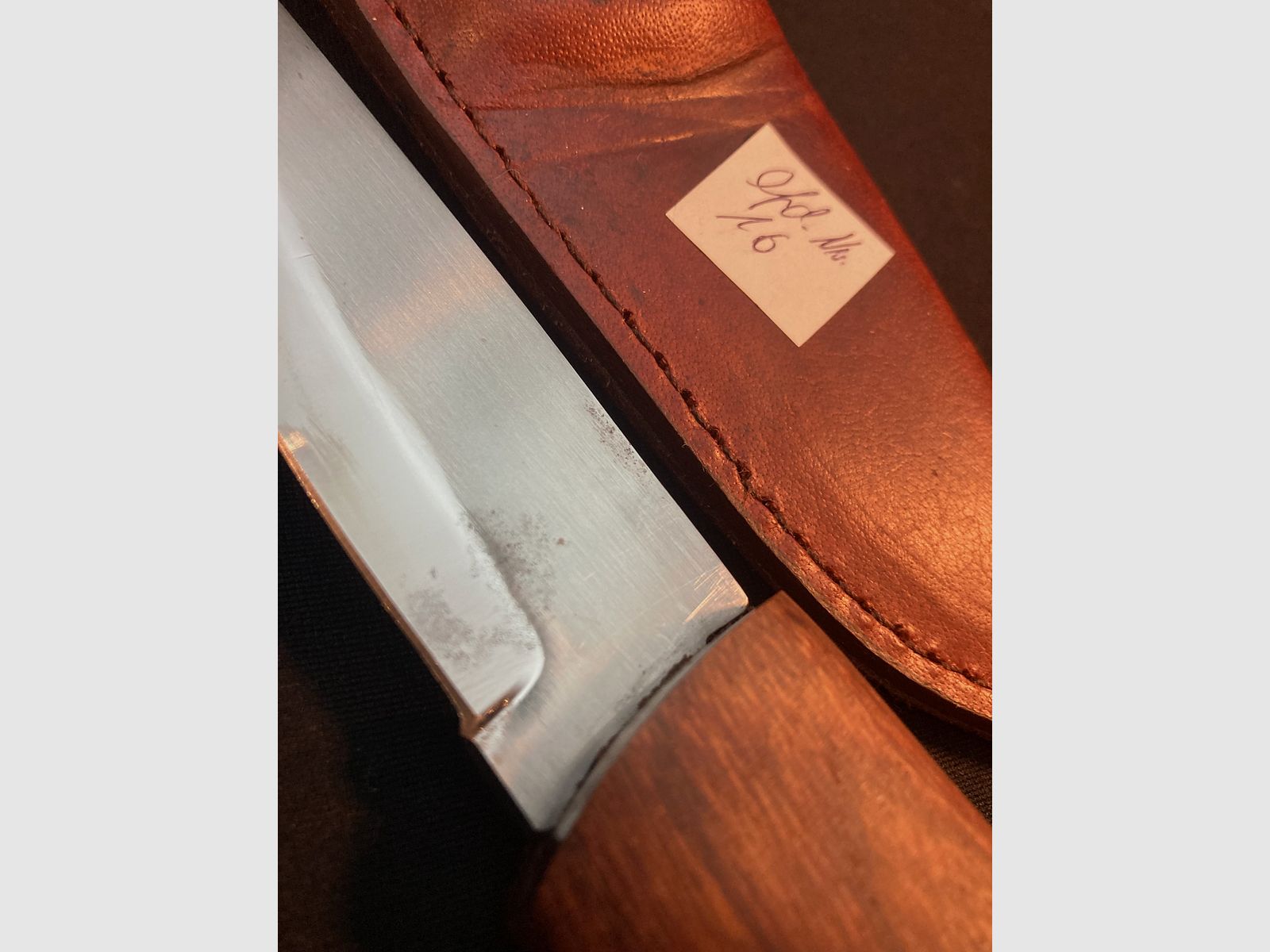 Cuchillo de cinturón, cuchillo de caza, mango de madera, funda de cuero 16
