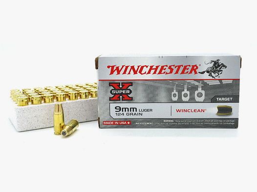 Winchester 9mm Luger Winchester Winclean Super X 8,0g / 124grs SANS PLOMB 1000 pièces