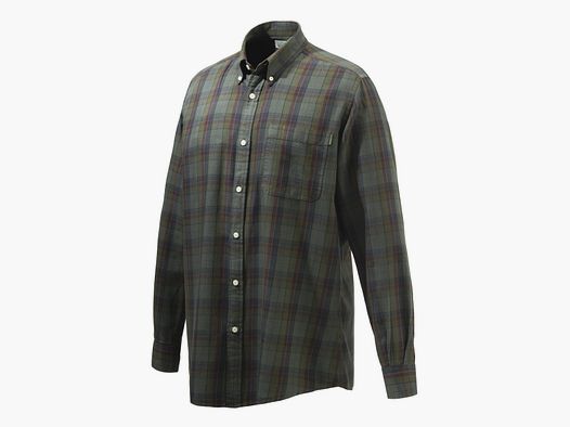 BERETTA Camicia Button Down in Legno Verde e Rosso Overd. Muschio