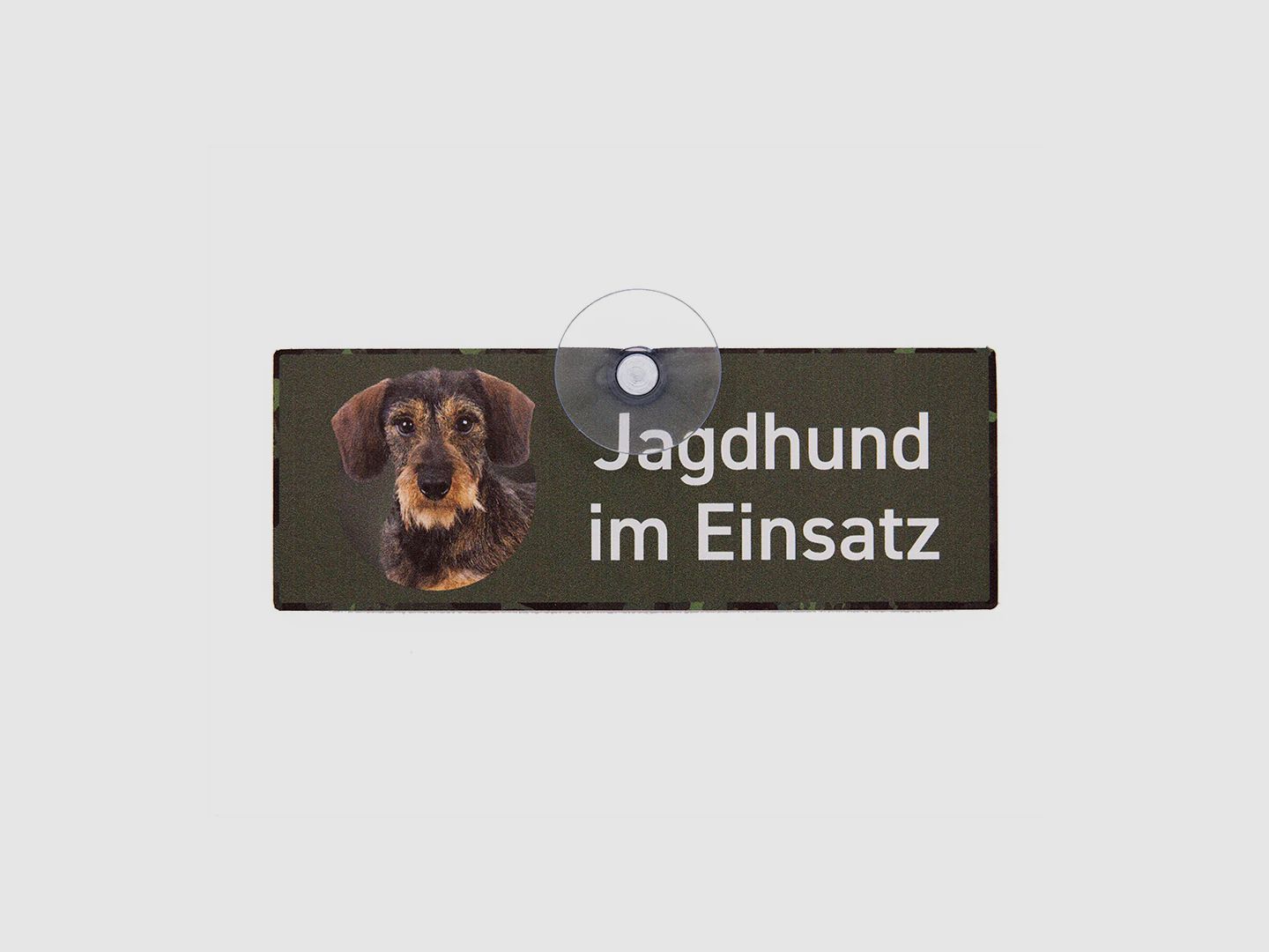 Jagdschild mit Saugnapf "Jagdhund im Einsatz - Dackel / Teckel Rauhaar"