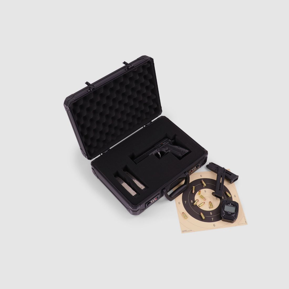 Winter Pistolenkoffer W14 für bis zu 2 Kurzwaffen – Aluminium/Holz, 2 Zahlenschlösser, Raster (Night)