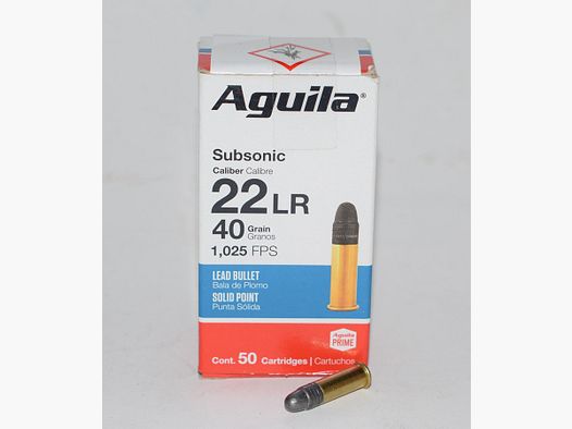 Box mit 50 Patronen 22LR Aguila subsonic 40 grains Bleigeschoss