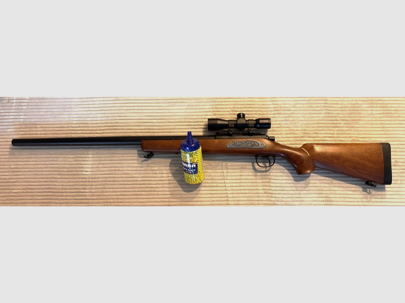 Double Bell VSR-10 Bolt Action Sniper Rifle Springer 6mm BB black - real wood look very high quality M700 Sniper scope, image 1 of 2