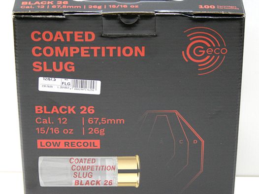 100 Schuss GECO Coated Competition Slug BLACK-26 12/67,5MM 26g 401gr LOW RECOIL Sport Slug FLG IPSC