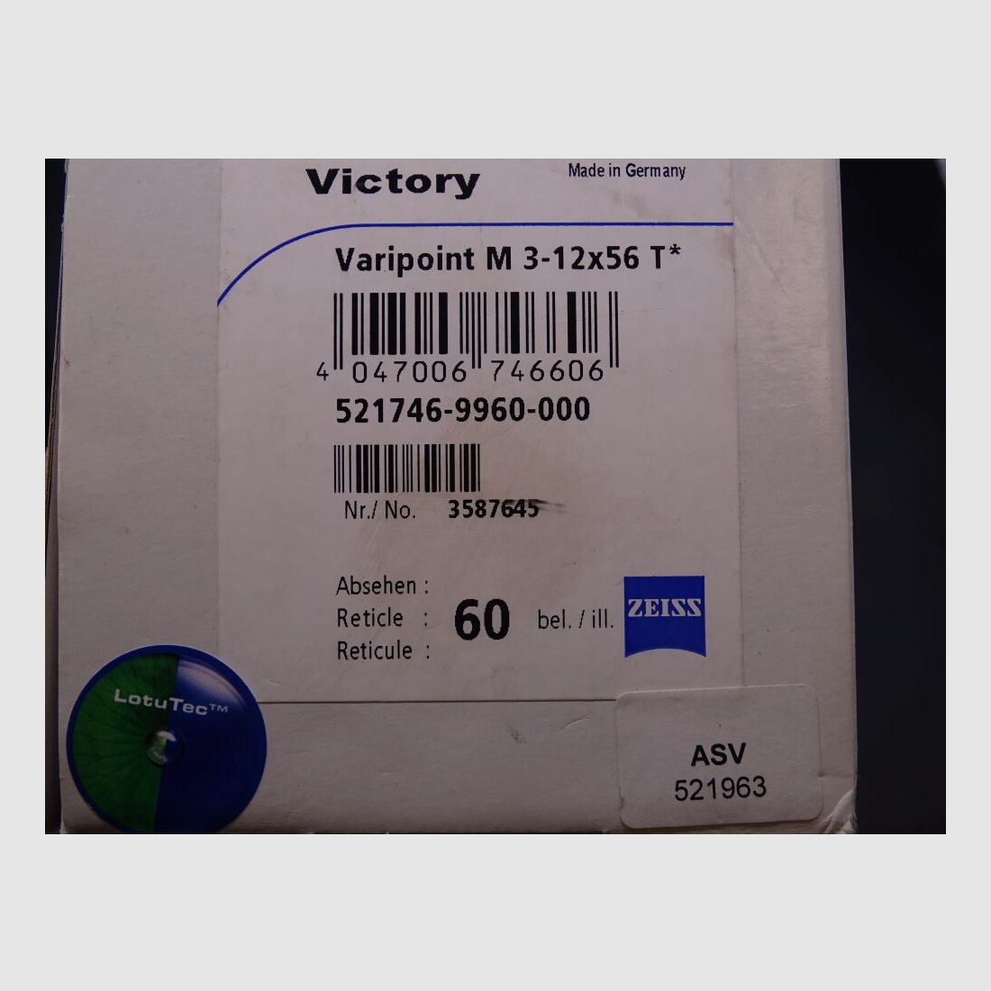 Zeiss Victory Varipoint M 3-12x56 T* Leuchtpunkt, AZV und Innenschiene Victory Varipoint M 3-12x56 T*