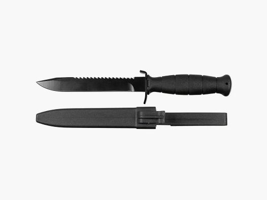 Cuchillo de combate ÖBH (réplica) negro - espalda serrada + funda de plástico