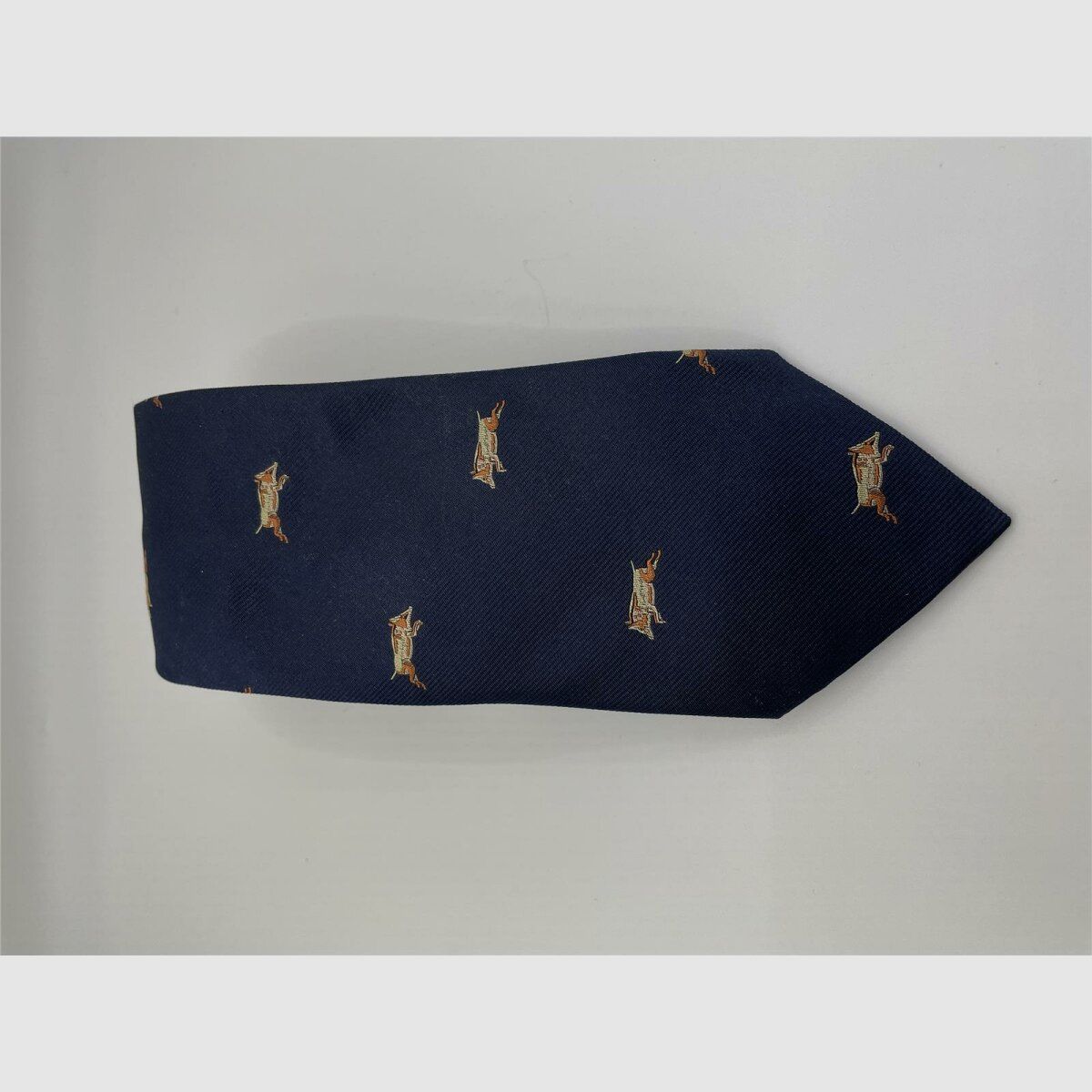 Robert Keyte Krawatte 100% Seide blau Motiv orange beige Wildschwein