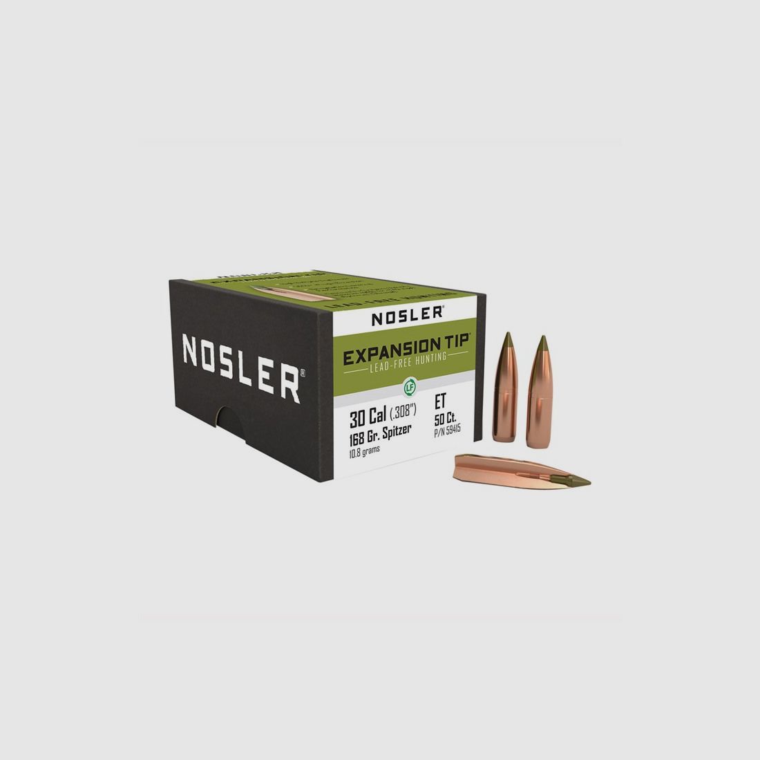 NOSLER EXPANSION TIP LEAD FREE 30 CAL (.308) 168GR SPITZER BT 50/BX, imagen 2 de 2