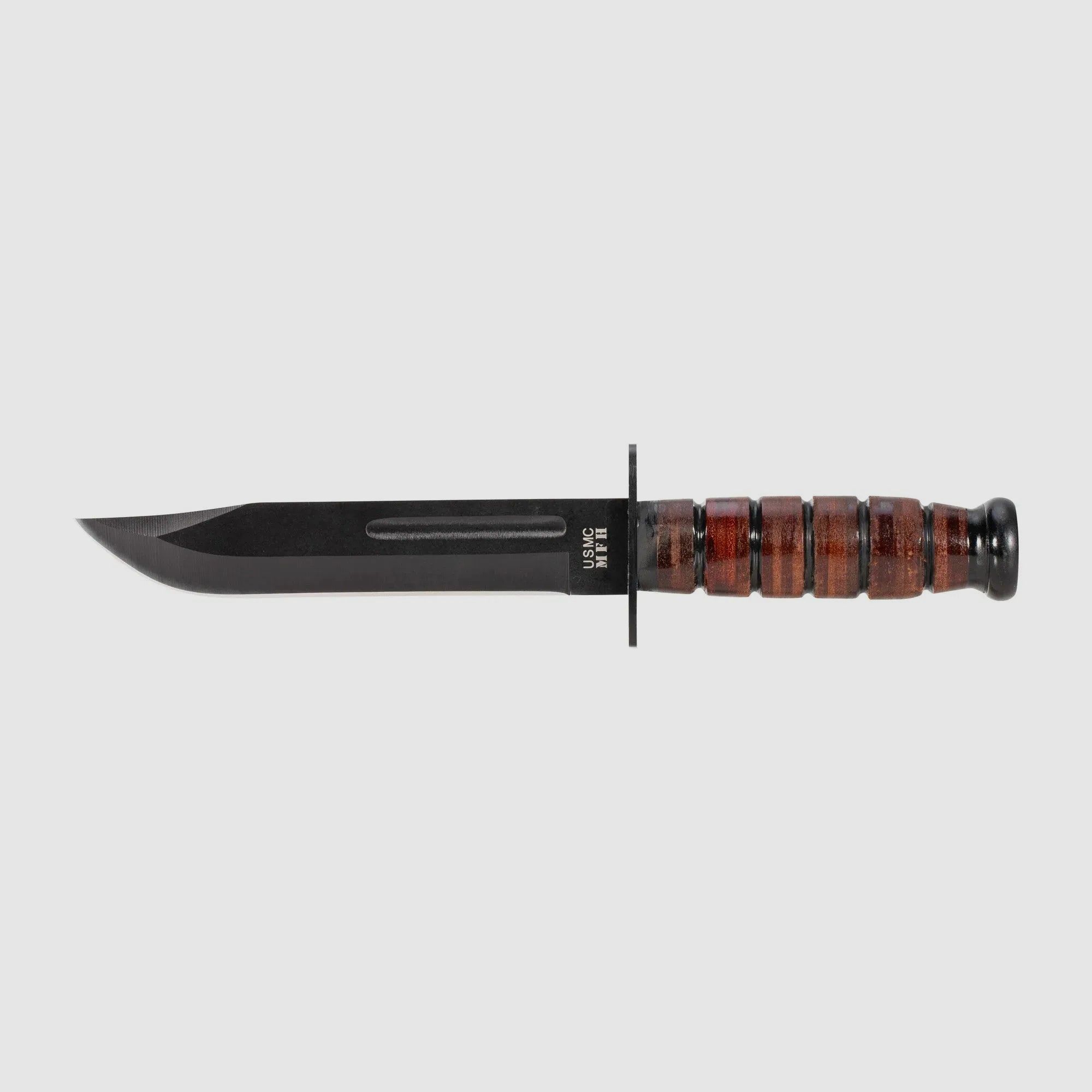MFH USMC Kampfmesser mit Ledergriff und Scheide braun schwarz