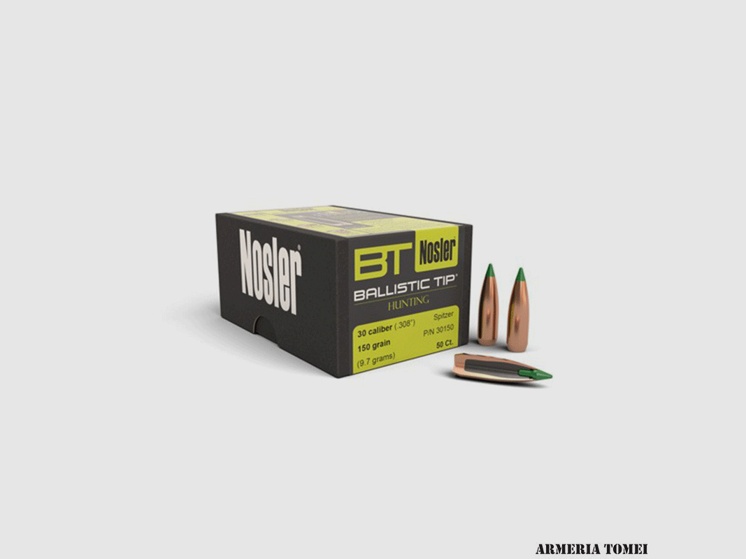 RELOADING BULLE – NOSLER – CAL .30 (.308″) SPITZER 150GR BALLISTIC TIP HUNTING (50 PCS)