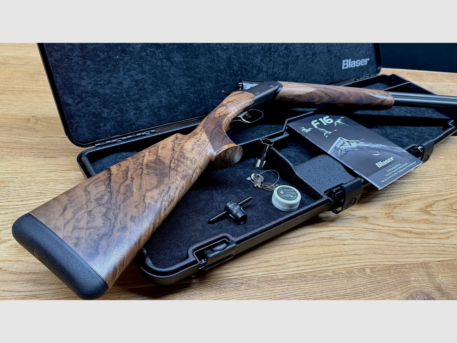 Bockdoppelflinte Blaser F16 Game / HK 7 / mattes Finish / 12/76 / Logo silber / Basküle stahlgrau / LL 71 cm