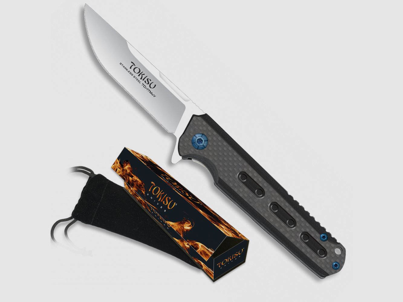 edles TOKISU Taschenmesser ELEGANCE Clip G10 Carbon-Look kräftiges Messer