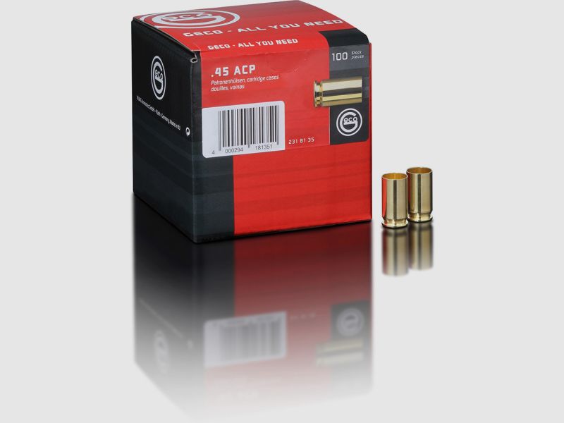 100 Stück NEUE GECO Wiederladerhülsen .45 ACP / .45 Auto|Boxerzünder/ verpackt in 100er Box #2318135