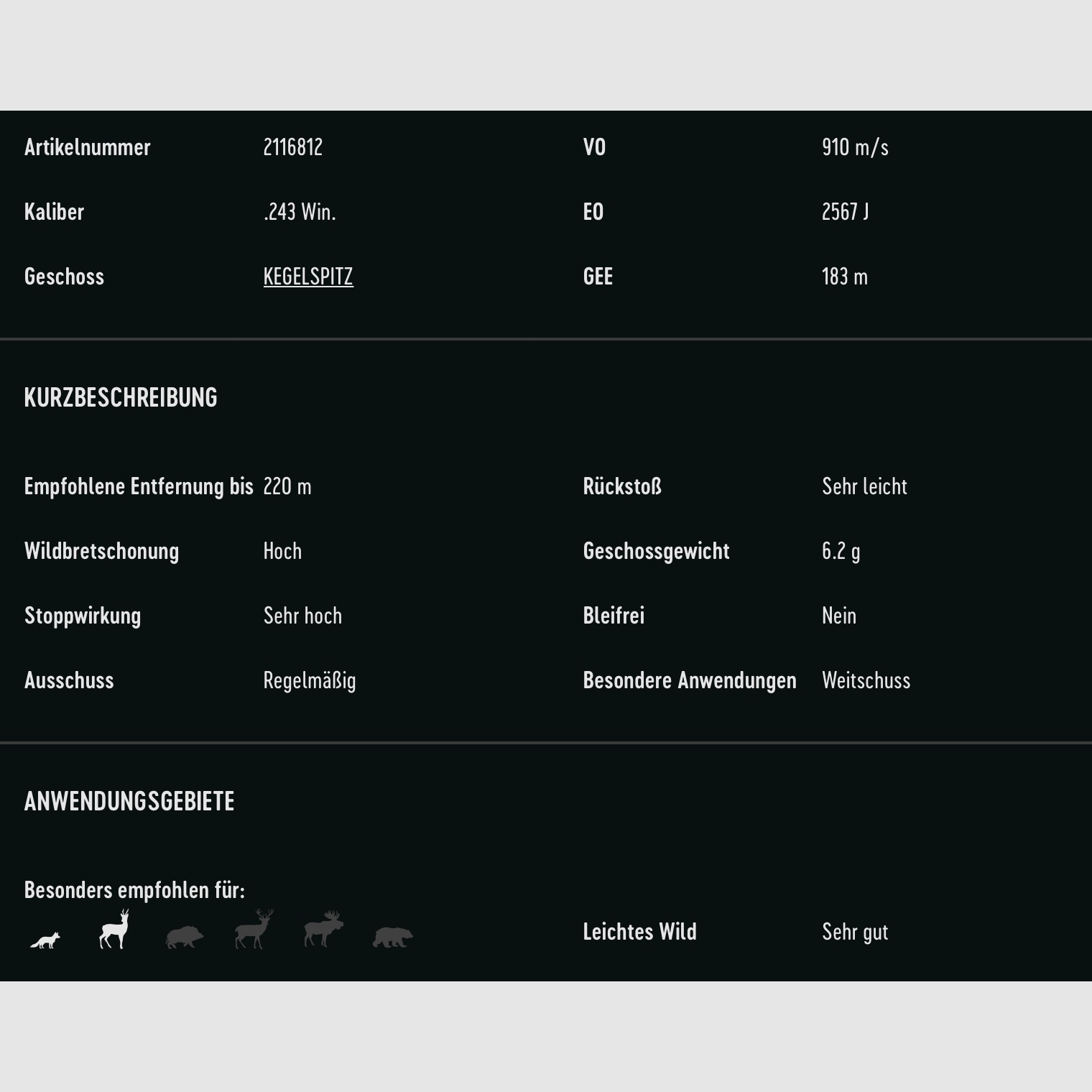 RWS 2116812 .243 Win. Kegelspitz 6,2g 96grs. 20 Stk.