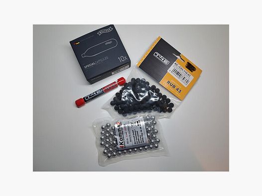 T4E RAM Cal. 0.43 Munition Aluballs, Rubberballs, Pepperballs und CO2 Kapseln als Komplettset