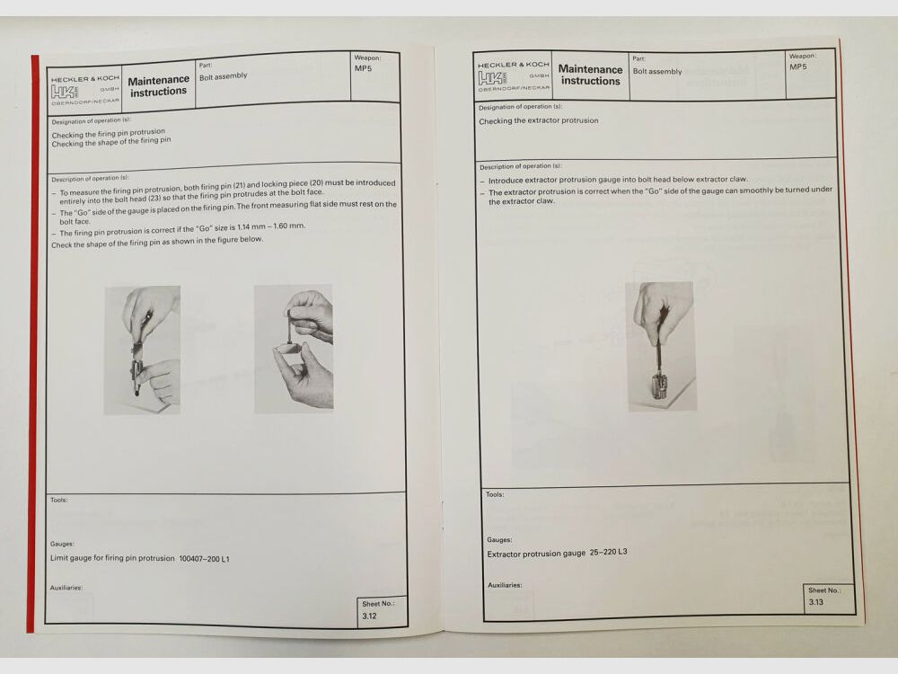 Heckler & Koch original HK MP5 SUBMACHINE GUN INSTRUCTIONS FOR MAINTENANCE AND REPAIR ID-No. 927859 ENG