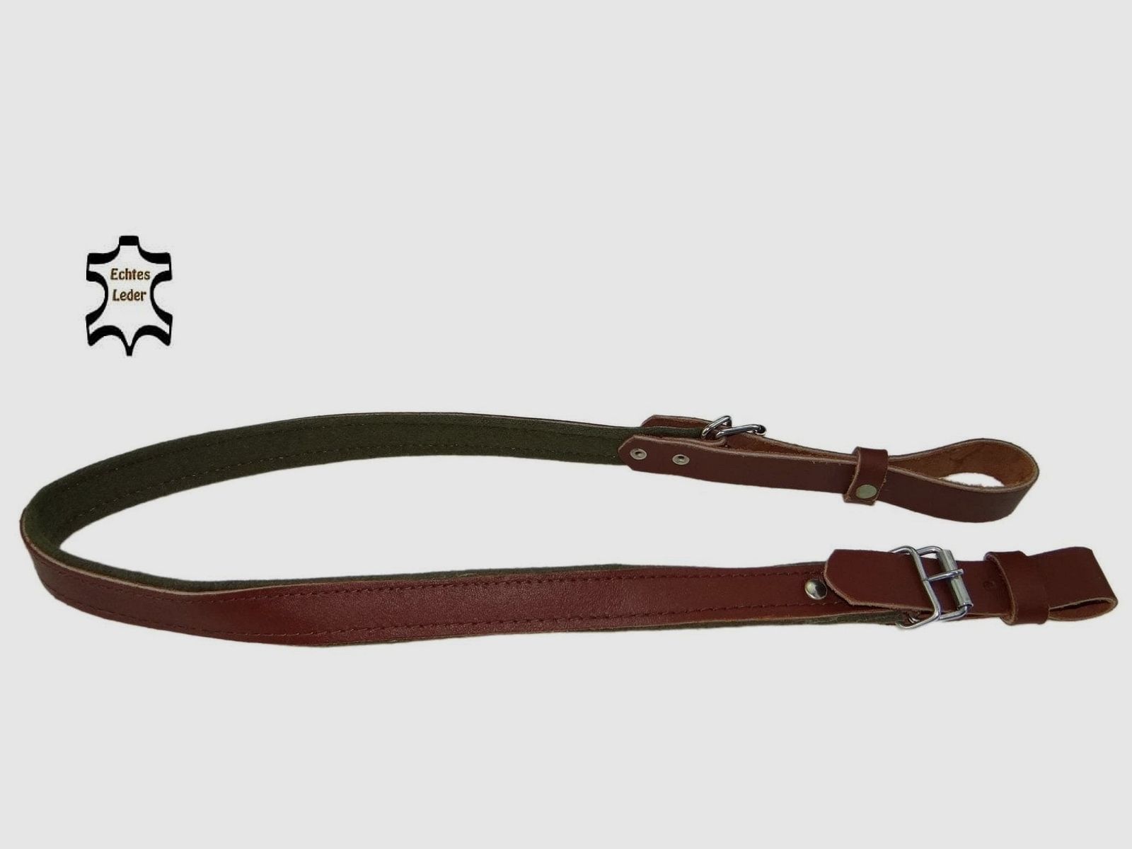 Gewehrriemen aus Leder und olivfarbenem Leinenstoff Leder, 111 cm lang €16.90