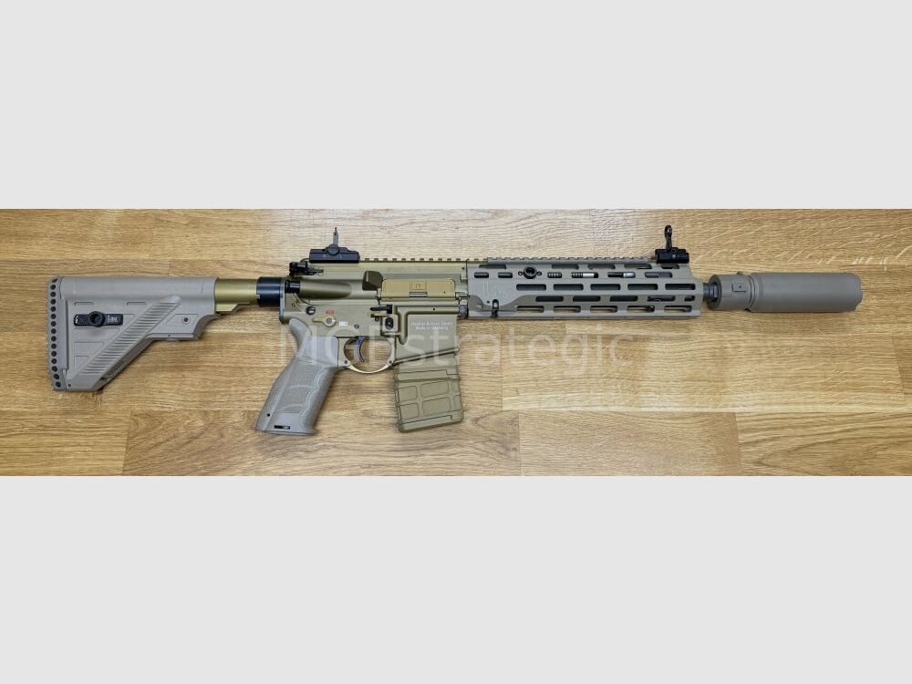 Heckler & Koch MR223 A3 Slim-Line 11" Lauf - halbautom. Büchse .223Rem MGBs Sondermodell FDE Edition inkl. Schalldämpfer ASE UTRA Dual 556-Short-QM2 Gen2 Cerakote FDE - zivile Version HK416 / G95K / G38 G95A1 / G95KA1 / mit Upgrades