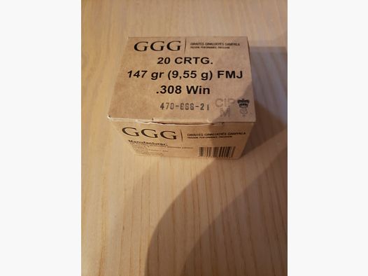 GGG .308win FMJ 147 gr / 9,55 g Trainingsmunition