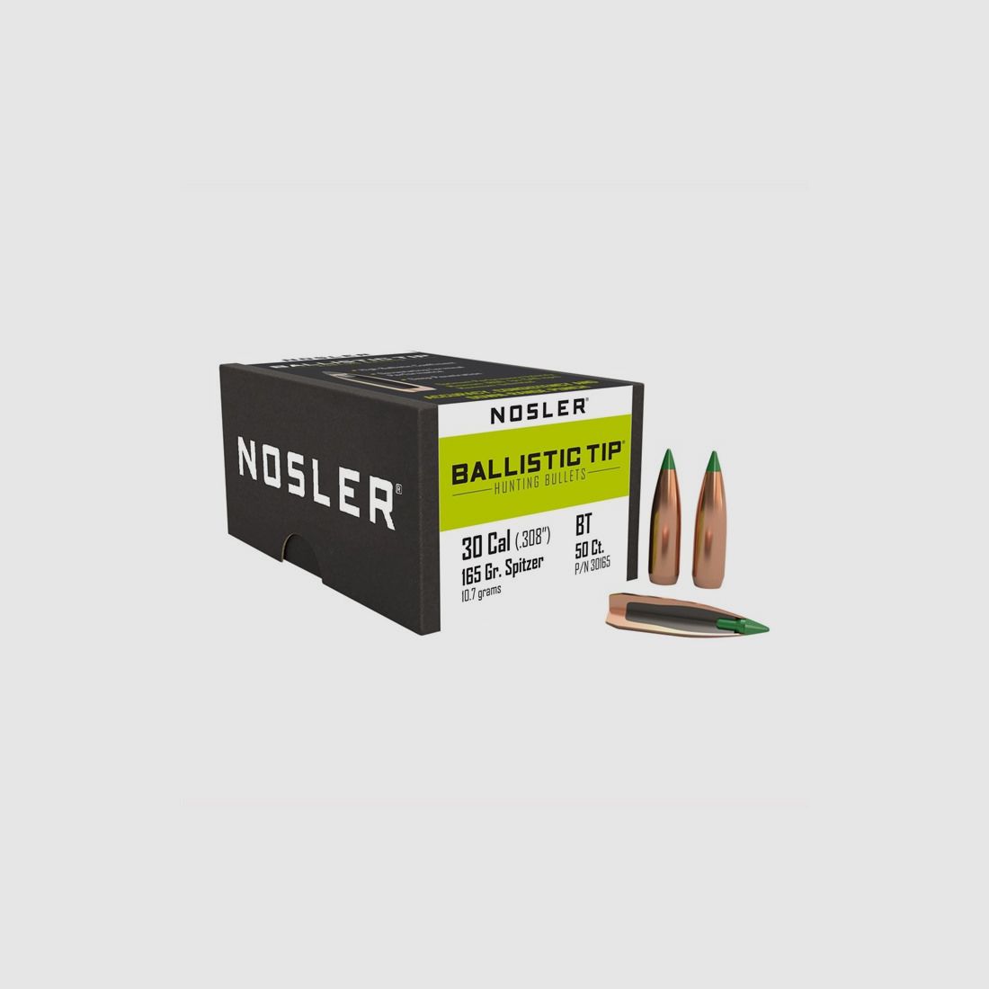 NOSLER 30 CALIBER (0.308″) 165GR SPITZER 50/BOX, image 2 of 2