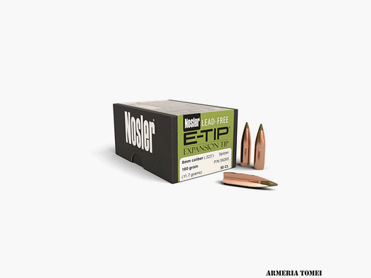 NOSLER – LOAD-FREE E-TIP 8mm Kaliber (.323″) Geschoss 180gr (11,7 Gramm) (50 Stück)