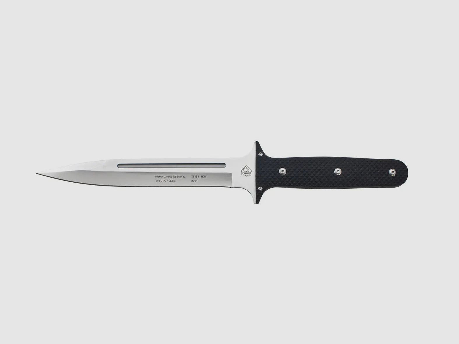 PUMA XP varkenssticker 13, afvangmes, pakkahout zwart met visleer, kydex schede