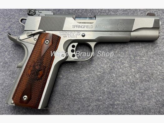Springfield 1911A1 Stainless .45 Auto 5 Zoll Holzgriffschalen GEBRAUCHTWAFFE (2019)