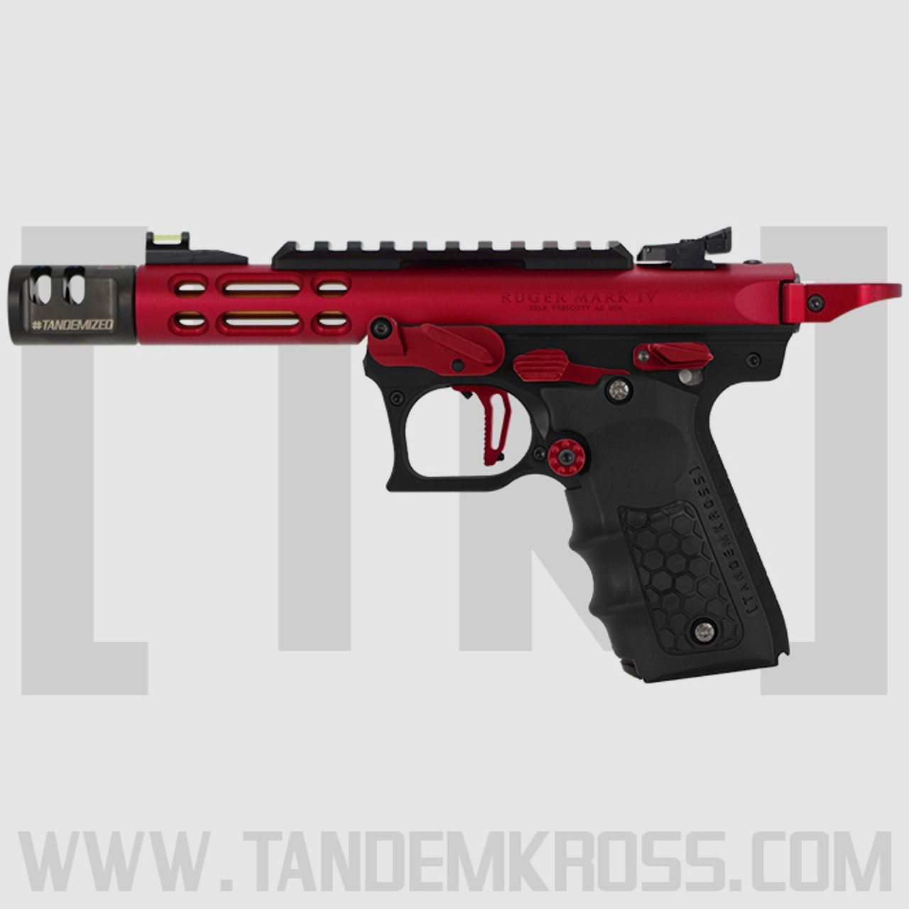 Tandemkross TANDEMIZED Ruger Mark IV 22/45 Race Gun - roter Upper, schwarzer Lower, rote Bedienelemente