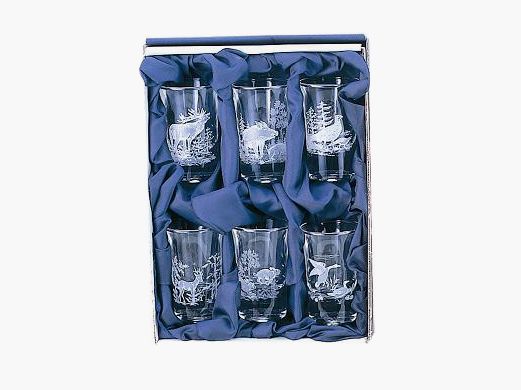 6 bicchieri da liquore - con diversi motivi di caccia