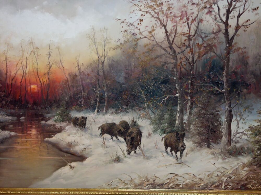 Werner Scholl, Bergisches Land Gemälde mit Schwarzwild