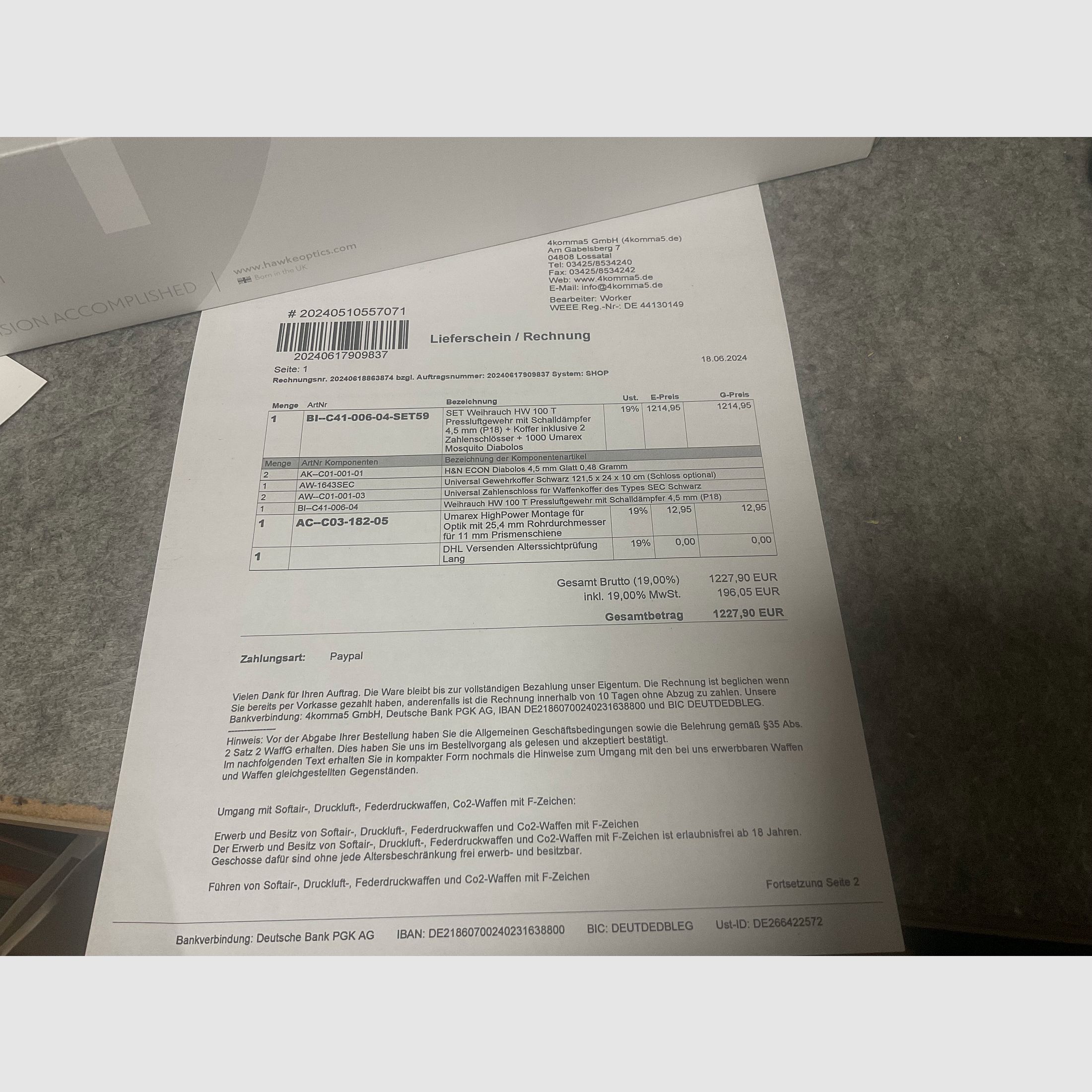 HW 100 T silencer, Hawke 4-12x40 and case (Tectake) 6/2024