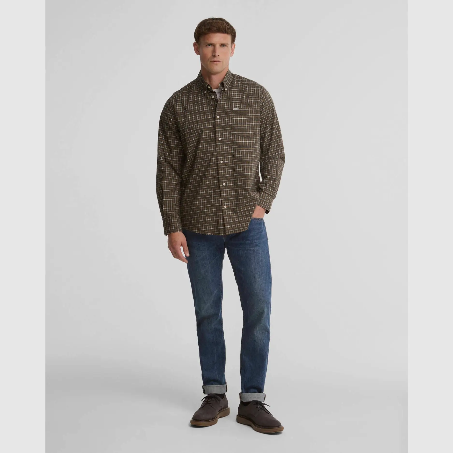 Barbour Alderwood Regular Fit Tattersall Shirt, olive, afbeelding 5 van 5