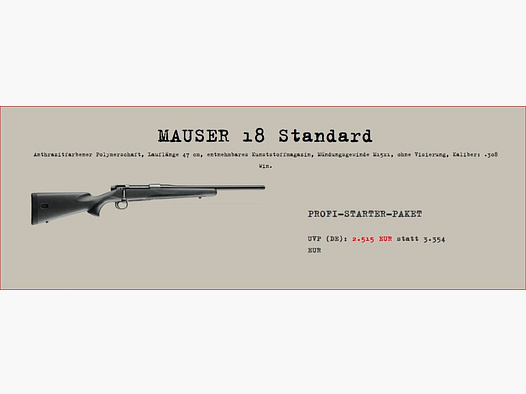 Mauser M18; Profi-Starter-Paket M18 Standart; Minox RS4 2,5-10x50; SD usw......