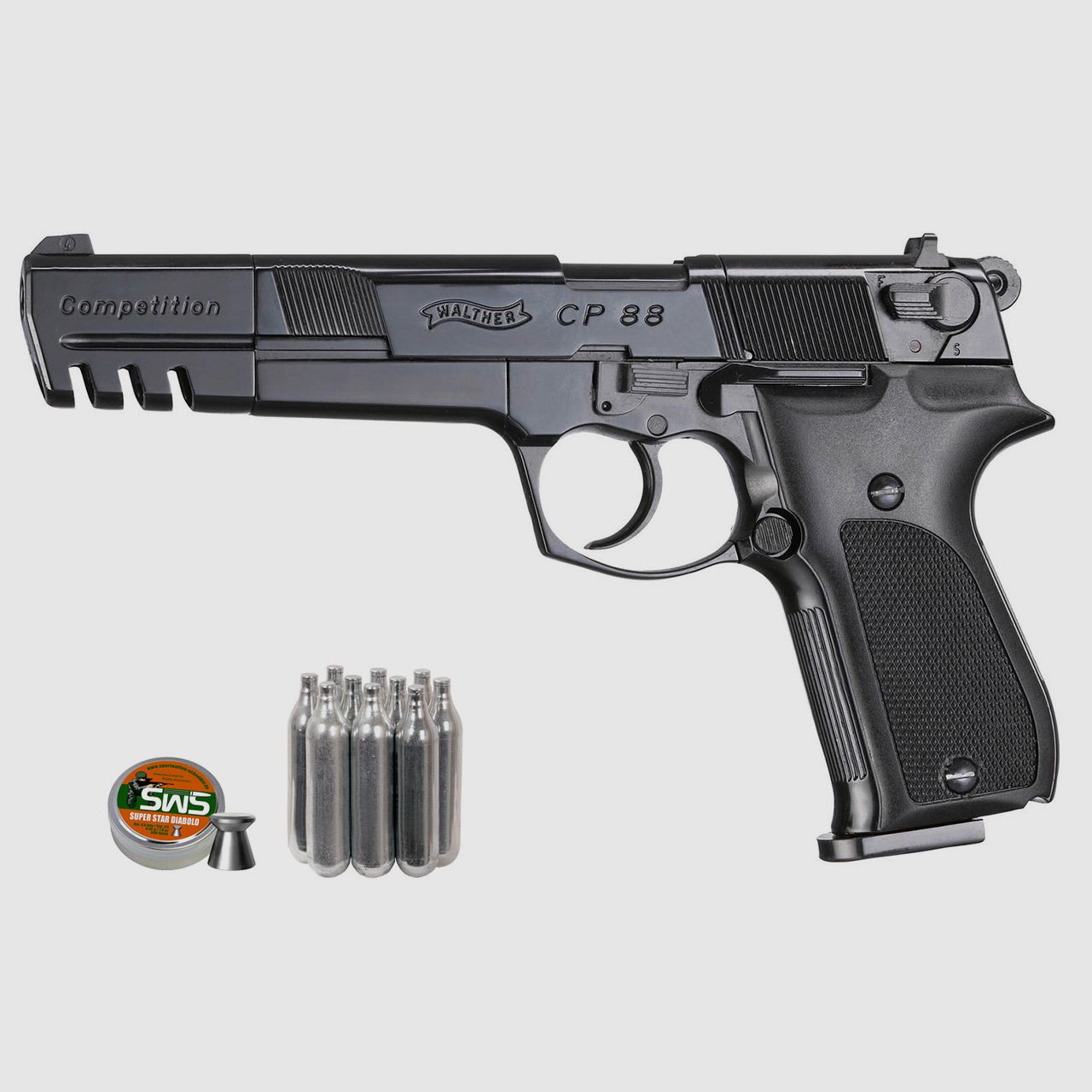 CO2 Pistole Walther CP88 Competition Lauf 6 Zoll schwarz Kaliber 4,5 mm Diabolo (P18)+ Diabolos CO2 Kapsel