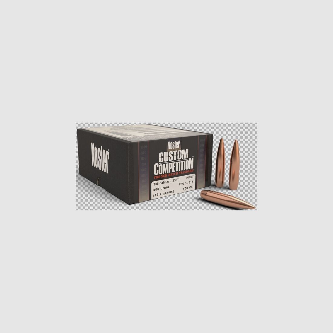 100 Stück Nosler Geschosse .338, 300 grain, CUSTOM COMPETITION, HPBT