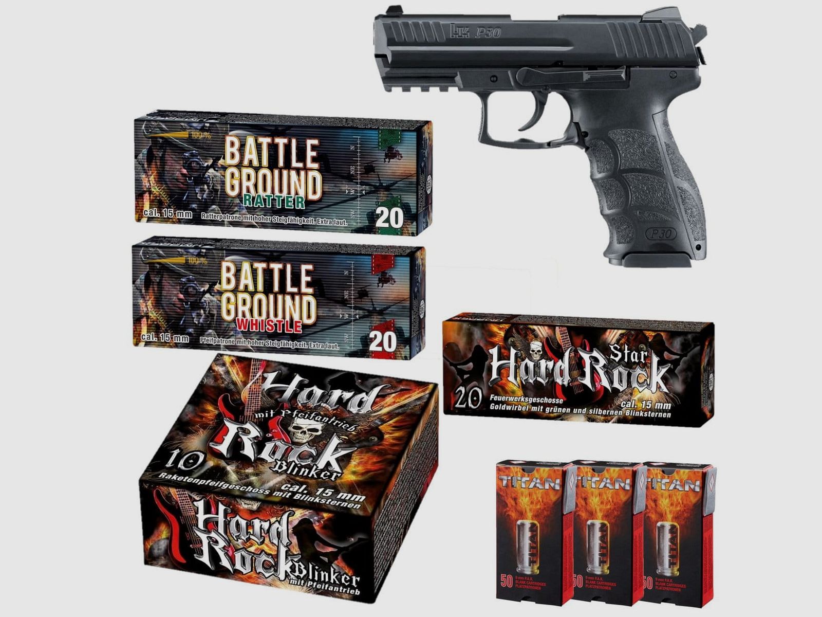 Set di Capodanno Heckler & Koch P30 Pistola a Salve 9 mm P.A.K. nera