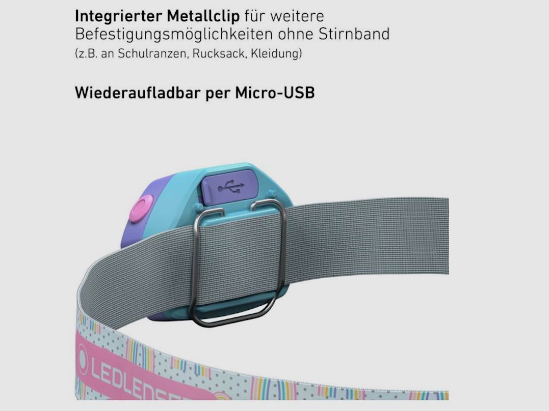 Ledlenser 502536 Lampada frontale per bambini KIDLED4R viola 40 Lumen