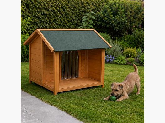 Niche en bois pour chien avec terrasse - Taille M
