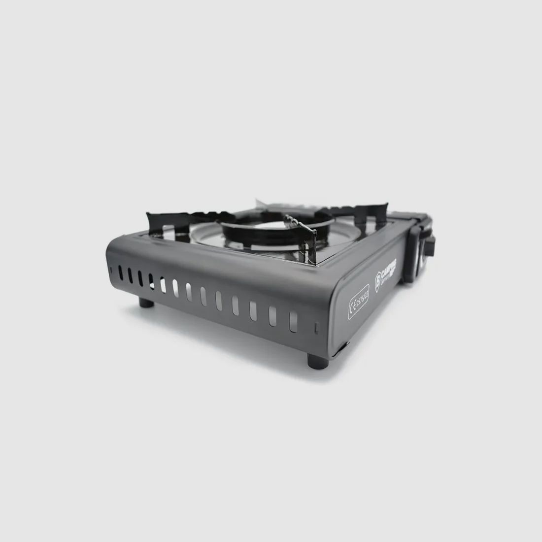Gas stove / camping stove in carrying case with safety system - black