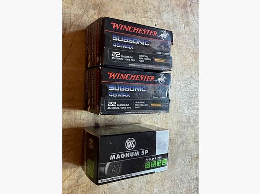 Munitie kaliber .22 WMR Winchester Subsonic en RWS Magnum SP