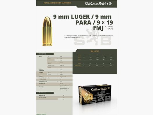 Sellier&Bellot 9x19 FMJ 115grs/7,5g Munition