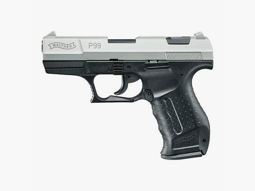 Walther P99 Bicolor 9 mm P.A.K., glissière avec finition en nickel