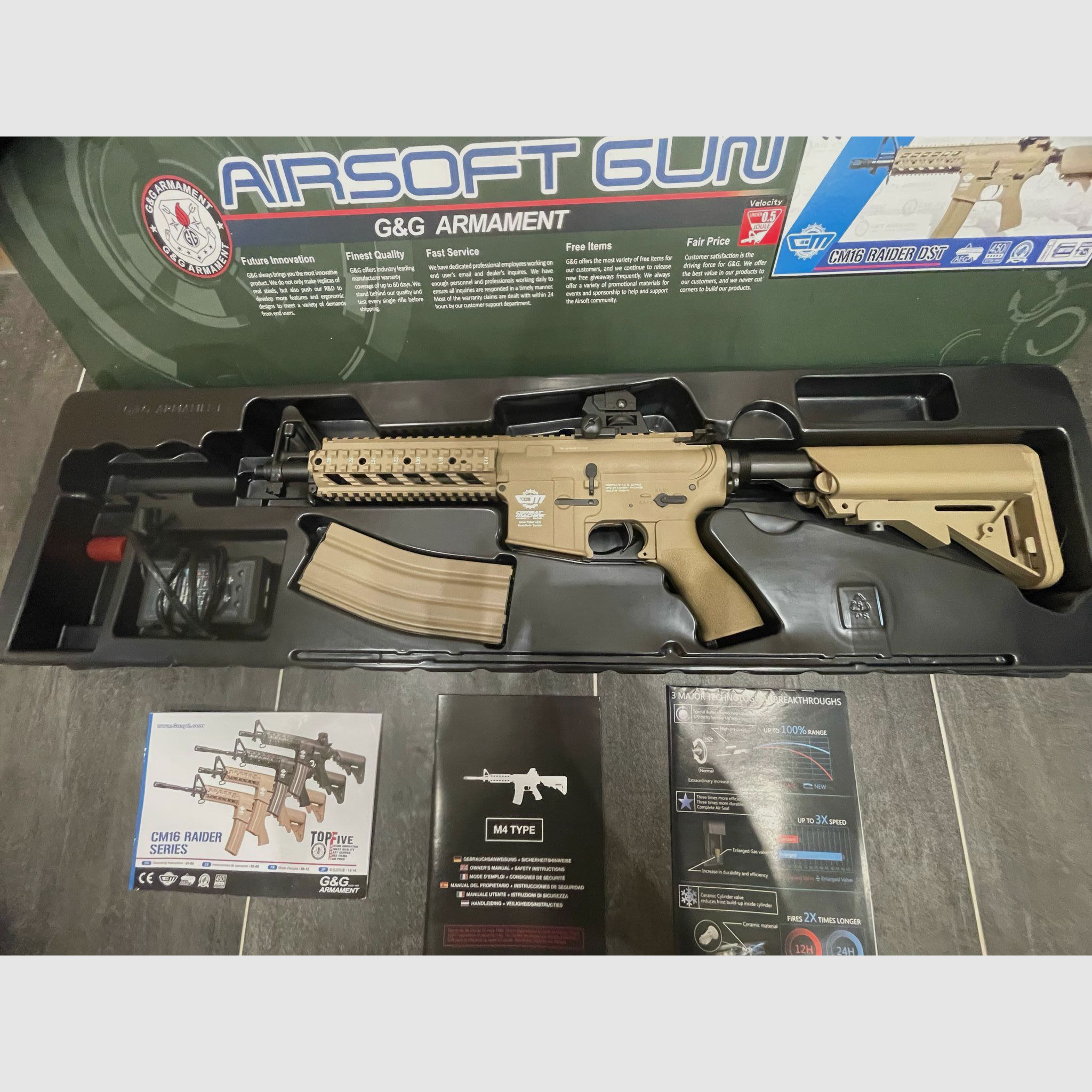 Airsoft - Gewehr - G&G CM16 Raider DST -Desert - ab 14, unter 0,5 Joule