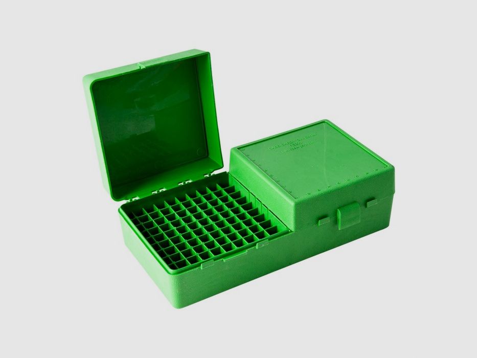 Caja de cartuchos MTM RS-200-10 verde con tapa abatible para 200 cartuchos .223 y otros.