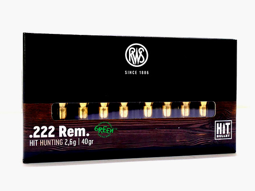 RWS .222 REM HIT Green 2,6g/40gr Cartouches de fusil sans plomb