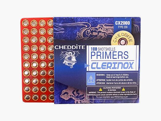 CHEDDITE ZÜNDHÜTCHEN - CX2000 / TYP 209 - FÜR SCHROTPATRONEN, BÖLLERKARTUSCHEN UND MEHR - 100 STÜCK